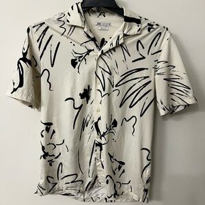 Zara Cream and Black Artistic Shirt